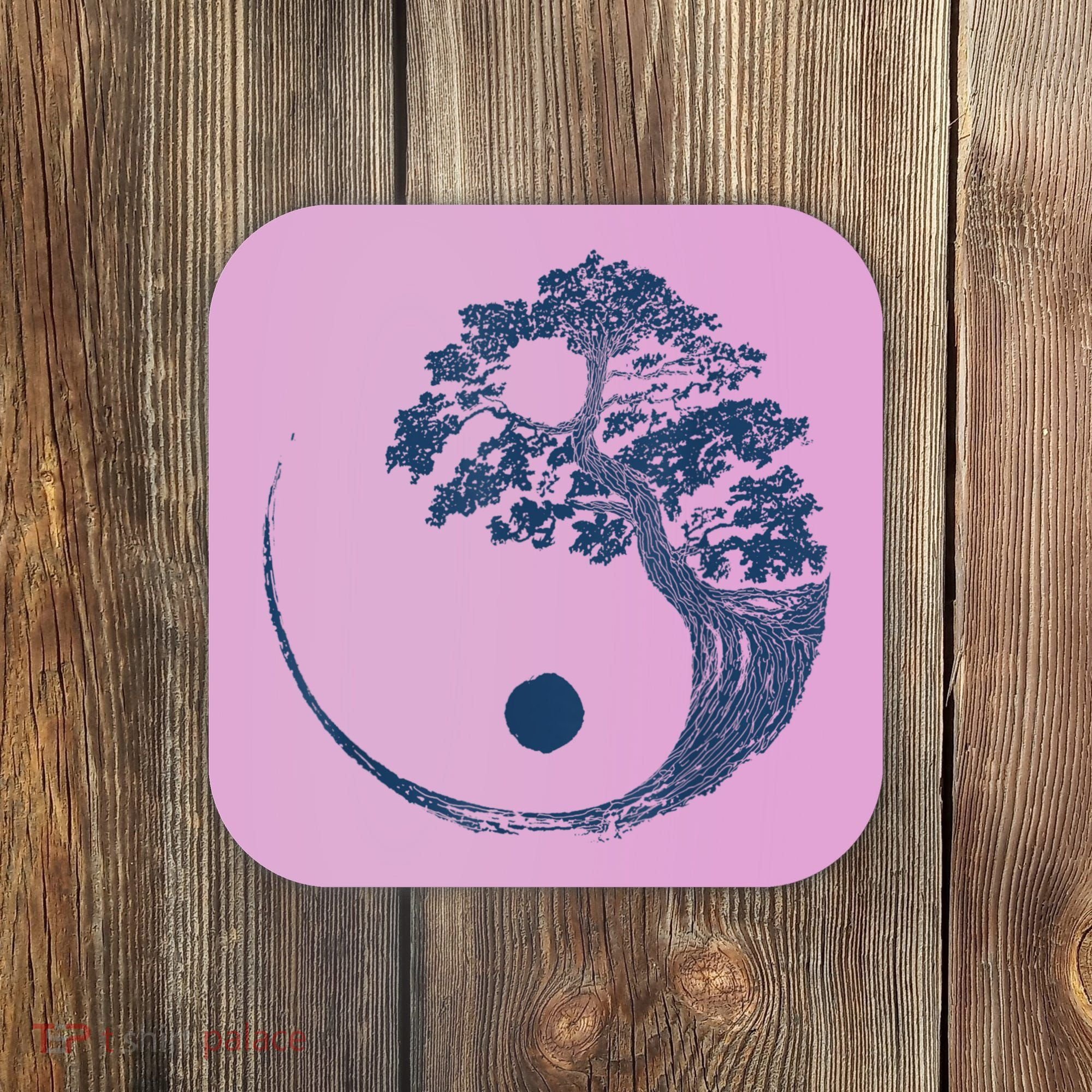 Yin Yang Blue Bonsai Tree Japanese Buddhist Zen Coaster