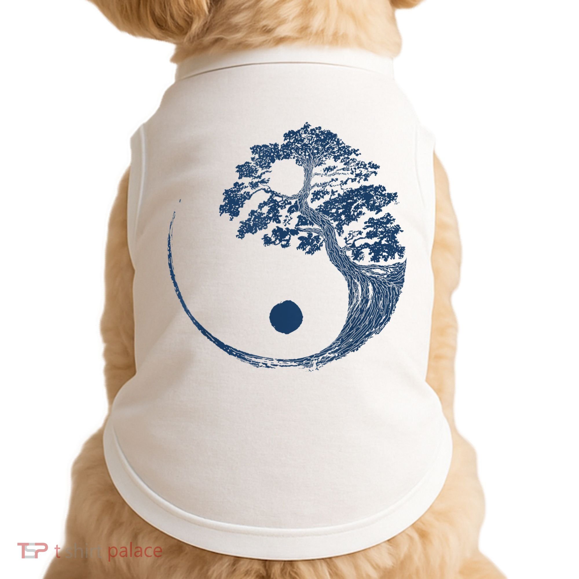 Yin Yang Blue Bonsai Tree Japanese Buddhist Zen Doggie Tank