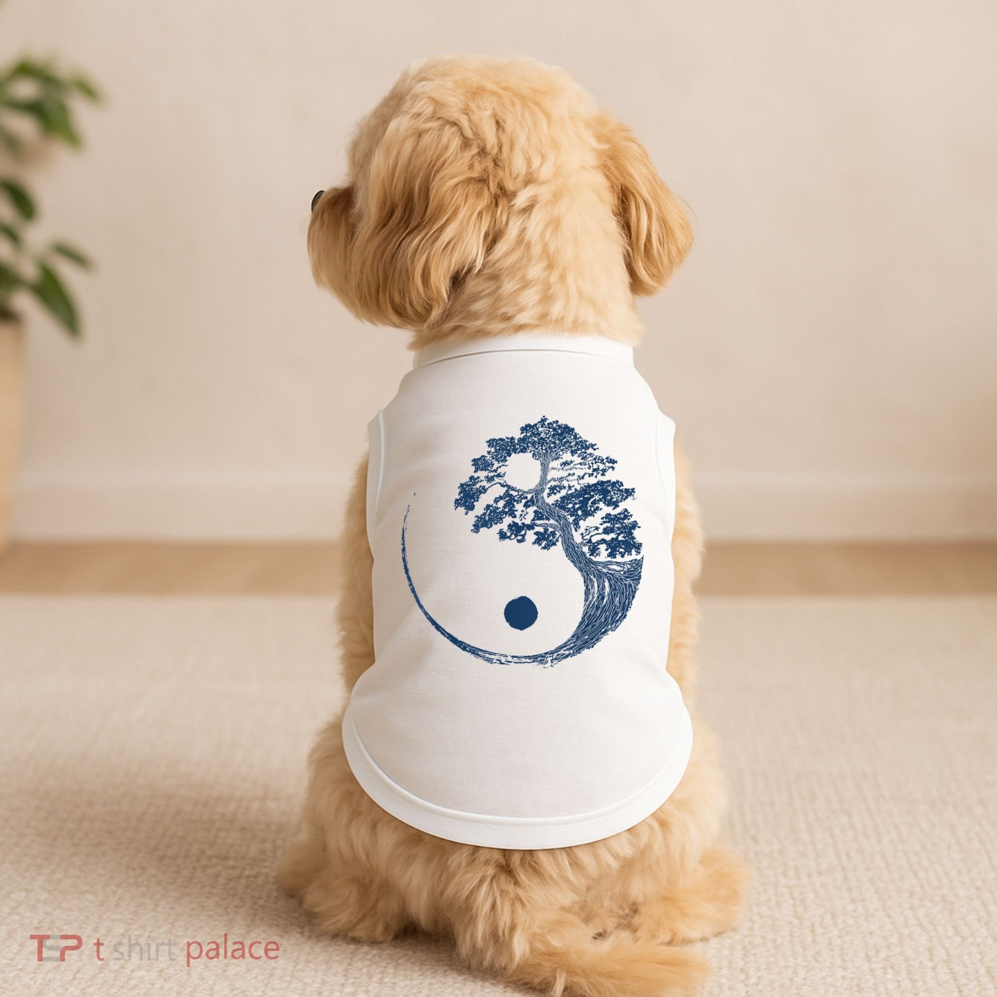 Yin Yang Blue Bonsai Tree Japanese Buddhist Zen Doggie Tank