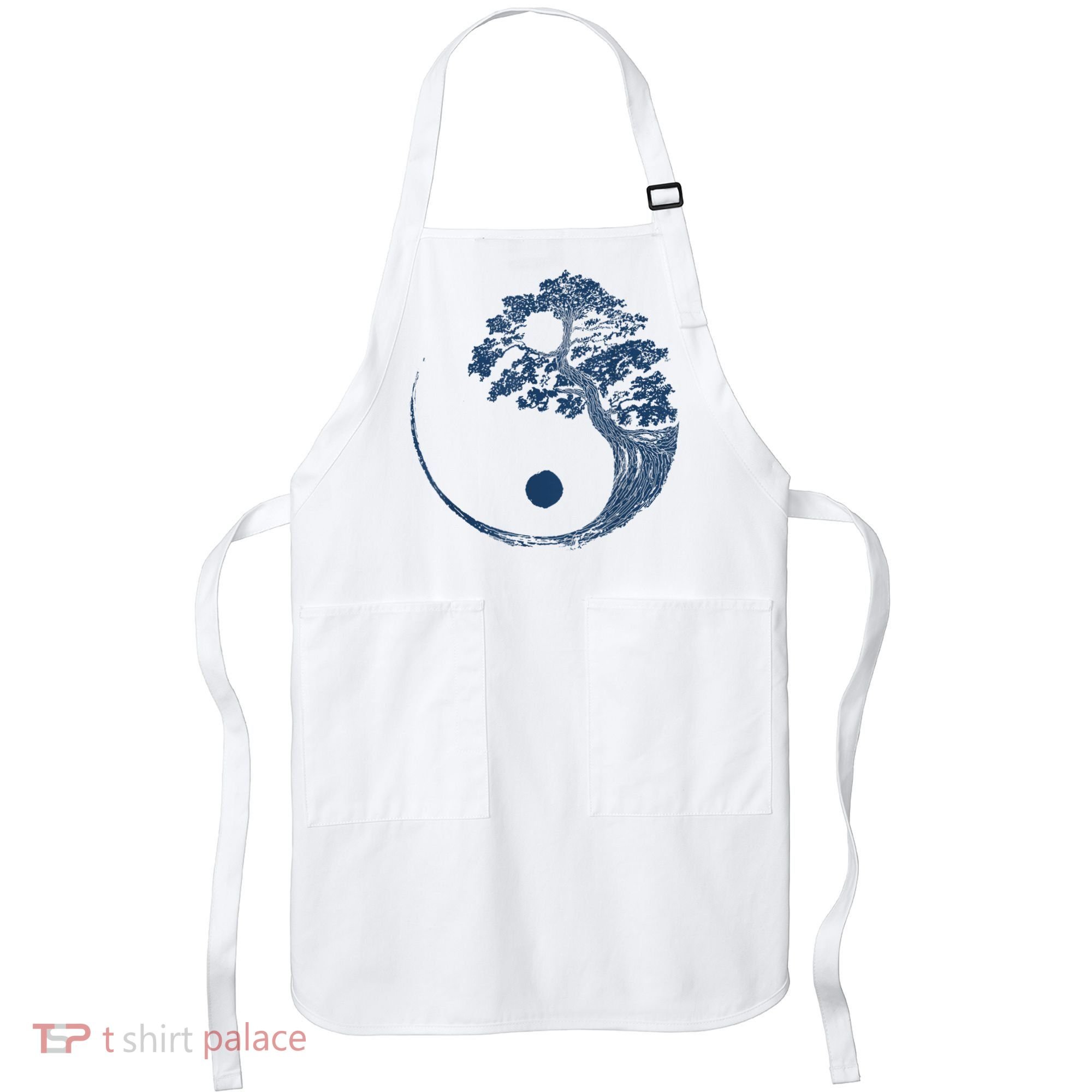 Yin Yang Blue Bonsai Tree Japanese Buddhist Zen Apron