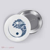 Yin Yang Blue Bonsai Tree Japanese Buddhist Zen Button thumb 0