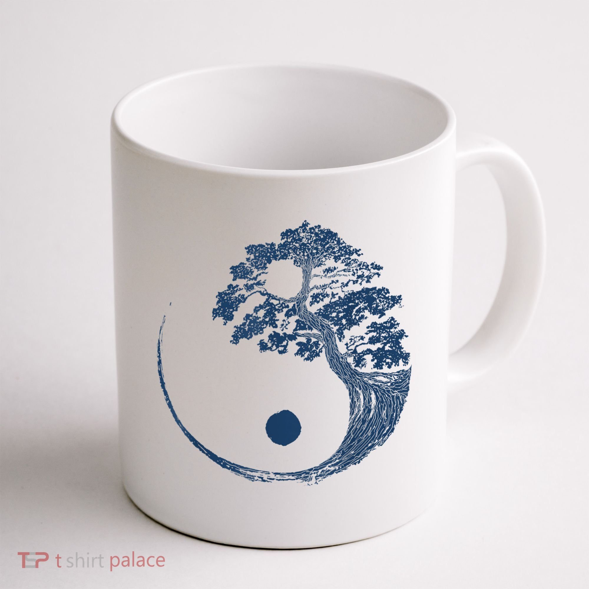 Yin Yang Blue Bonsai Tree Japanese Buddhist Zen Coffee Mug