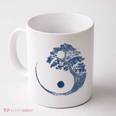 Yin Yang Blue Bonsai Tree Japanese Buddhist Zen Coffee Mug