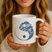Yin Yang Blue Bonsai Tree Japanese Buddhist Zen Coffee Mug thumb 3