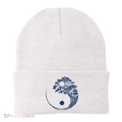 Yin Yang Blue Bonsai Tree Japanese Buddhist Zen Beanie