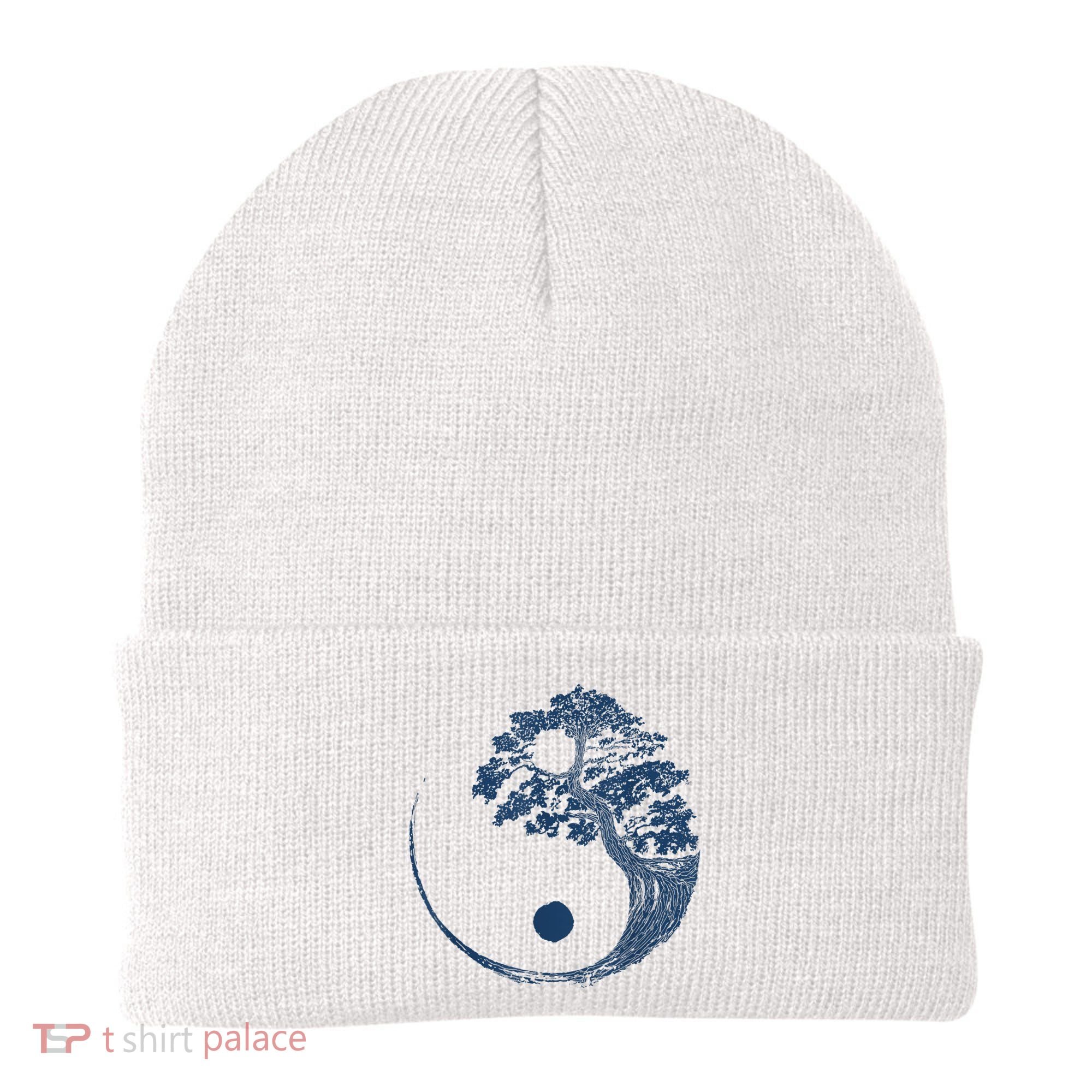 Yin Yang Blue Bonsai Tree Japanese Buddhist Zen Beanie