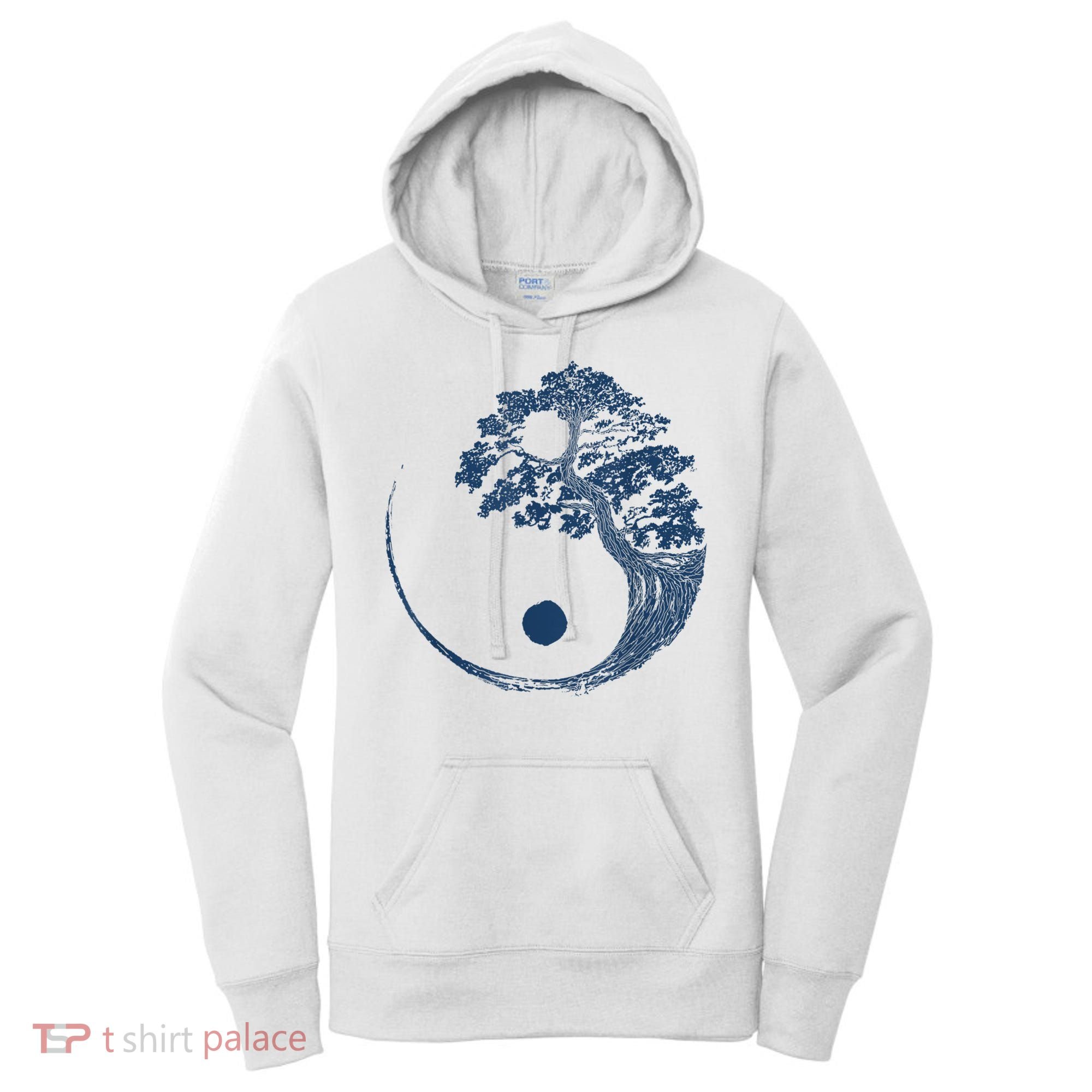 Yin Yang Blue Bonsai Tree Japanese Buddhist Zen Women's Hoodie