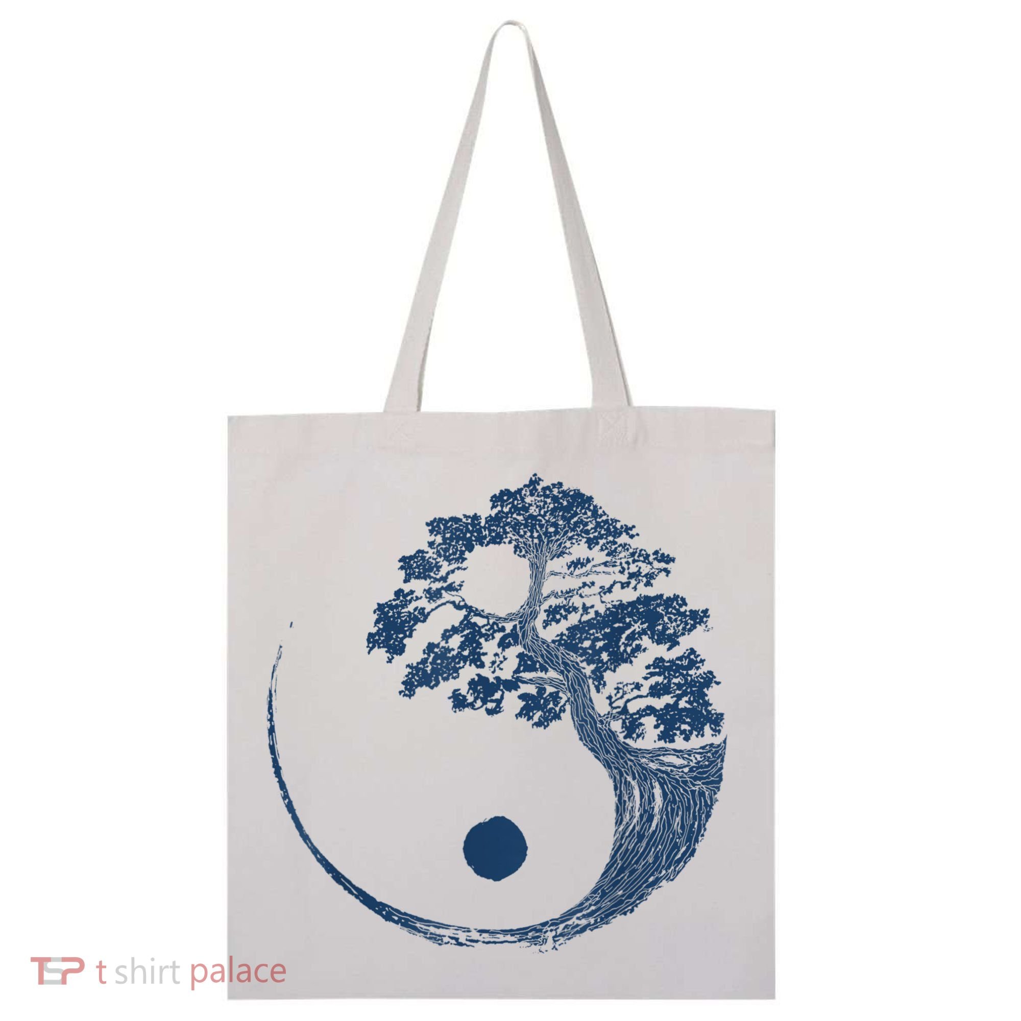 Yin Yang Blue Bonsai Tree Japanese Buddhist Zen Tote Bag