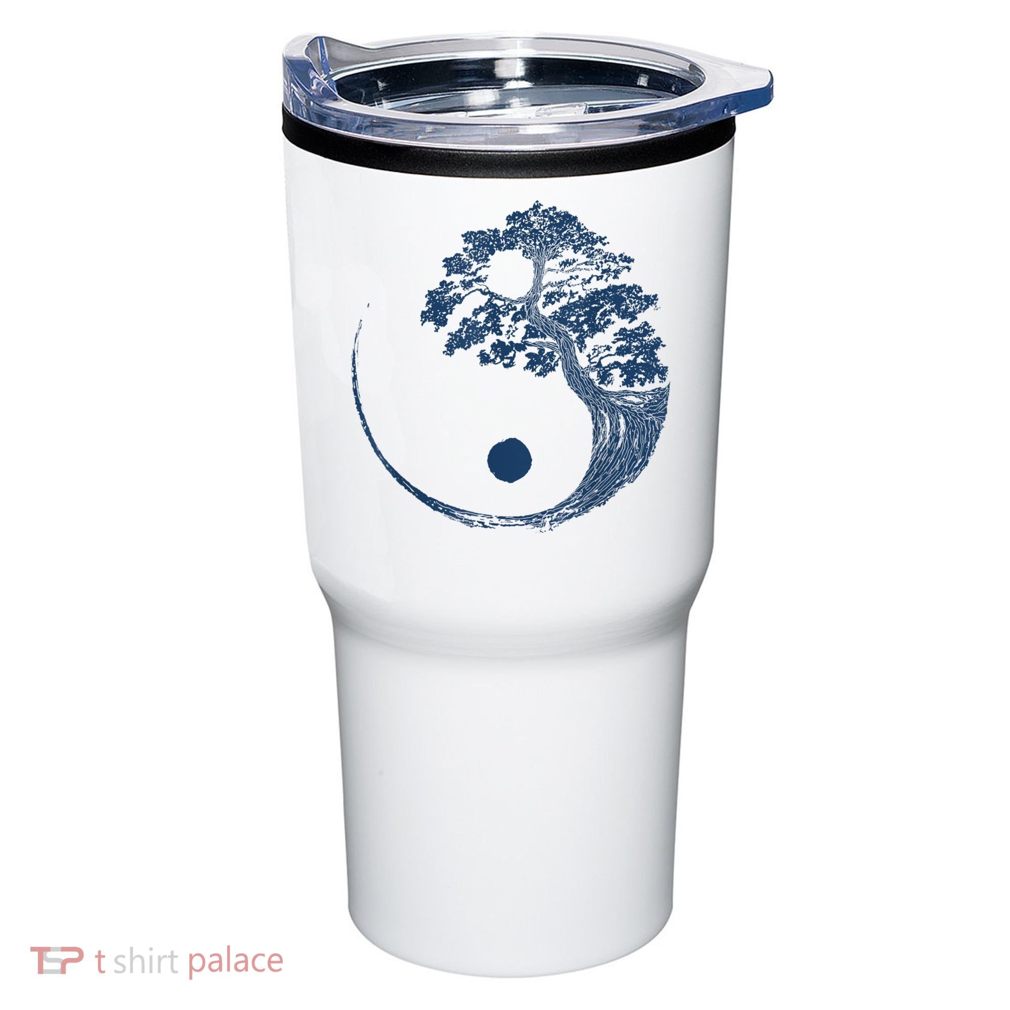 Yin Yang Blue Bonsai Tree Japanese Buddhist Zen Tumbler