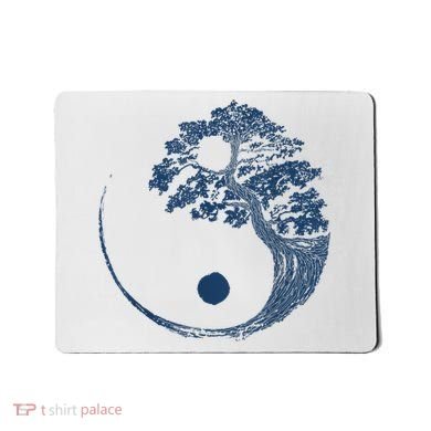 Yin Yang Blue Bonsai Tree Japanese Buddhist Zen Mousepad