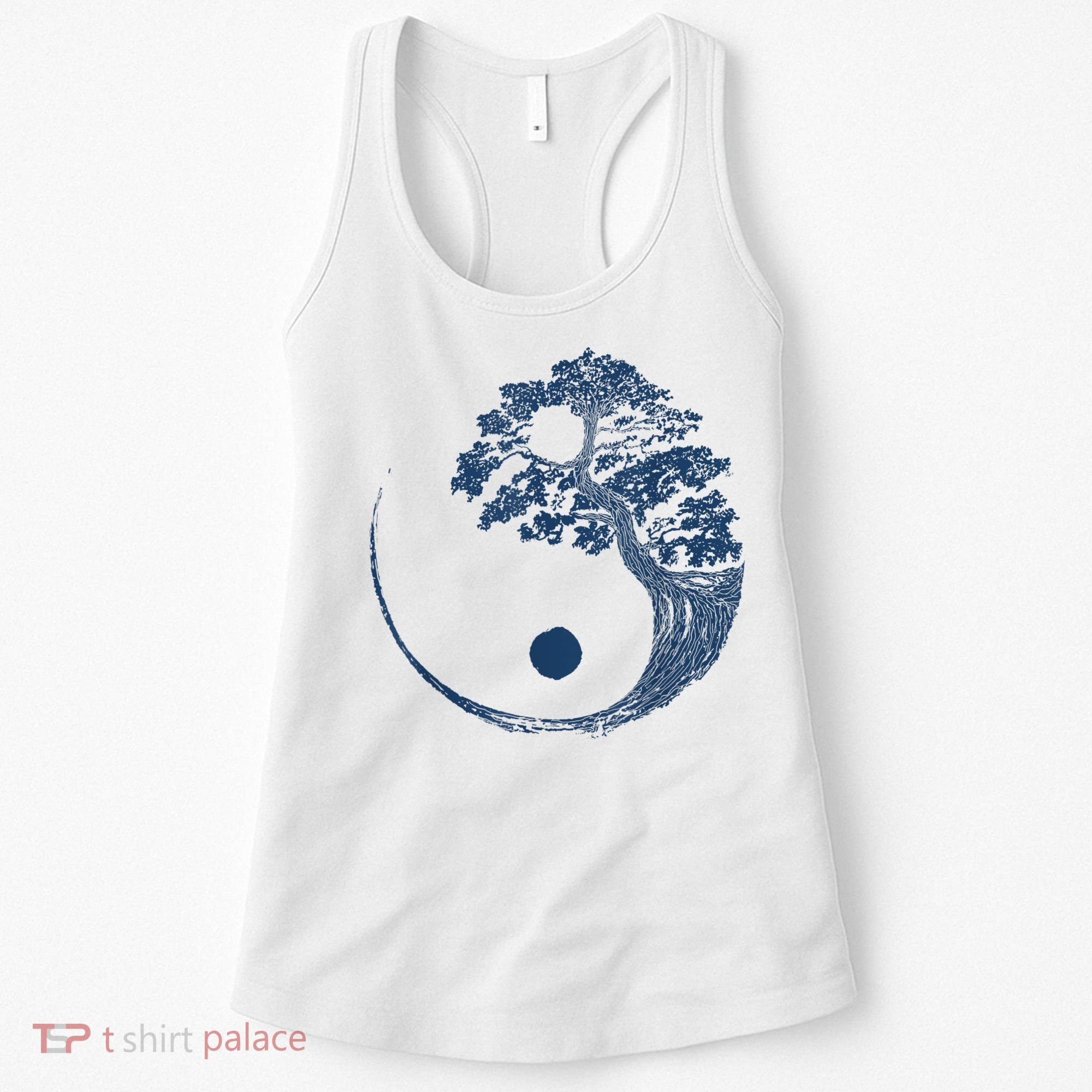 Yin Yang Blue Bonsai Tree Japanese Buddhist Zen Women's Tank Top