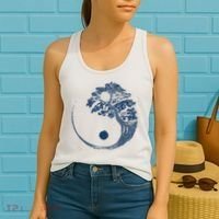 Yin Yang Blue Bonsai Tree Japanese Buddhist Zen Women's Tank Top thumb 2