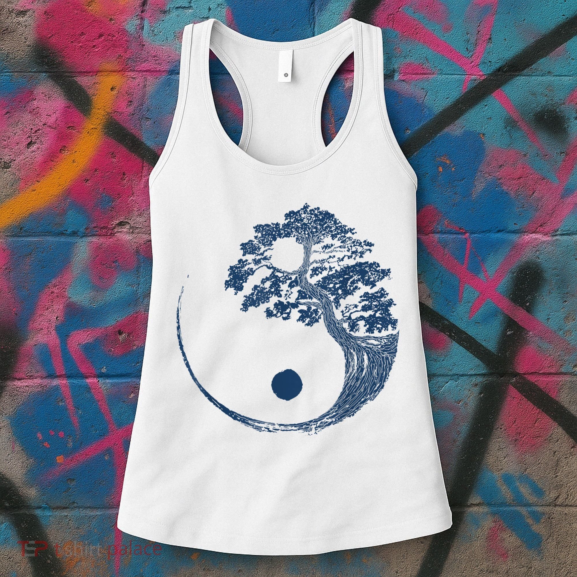 Yin Yang Blue Bonsai Tree Japanese Buddhist Zen Women's Tank Top