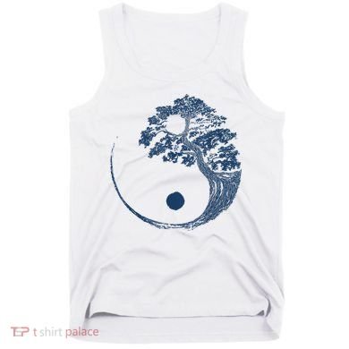 Yin Yang Blue Bonsai Tree Japanese Buddhist Zen Tank Top