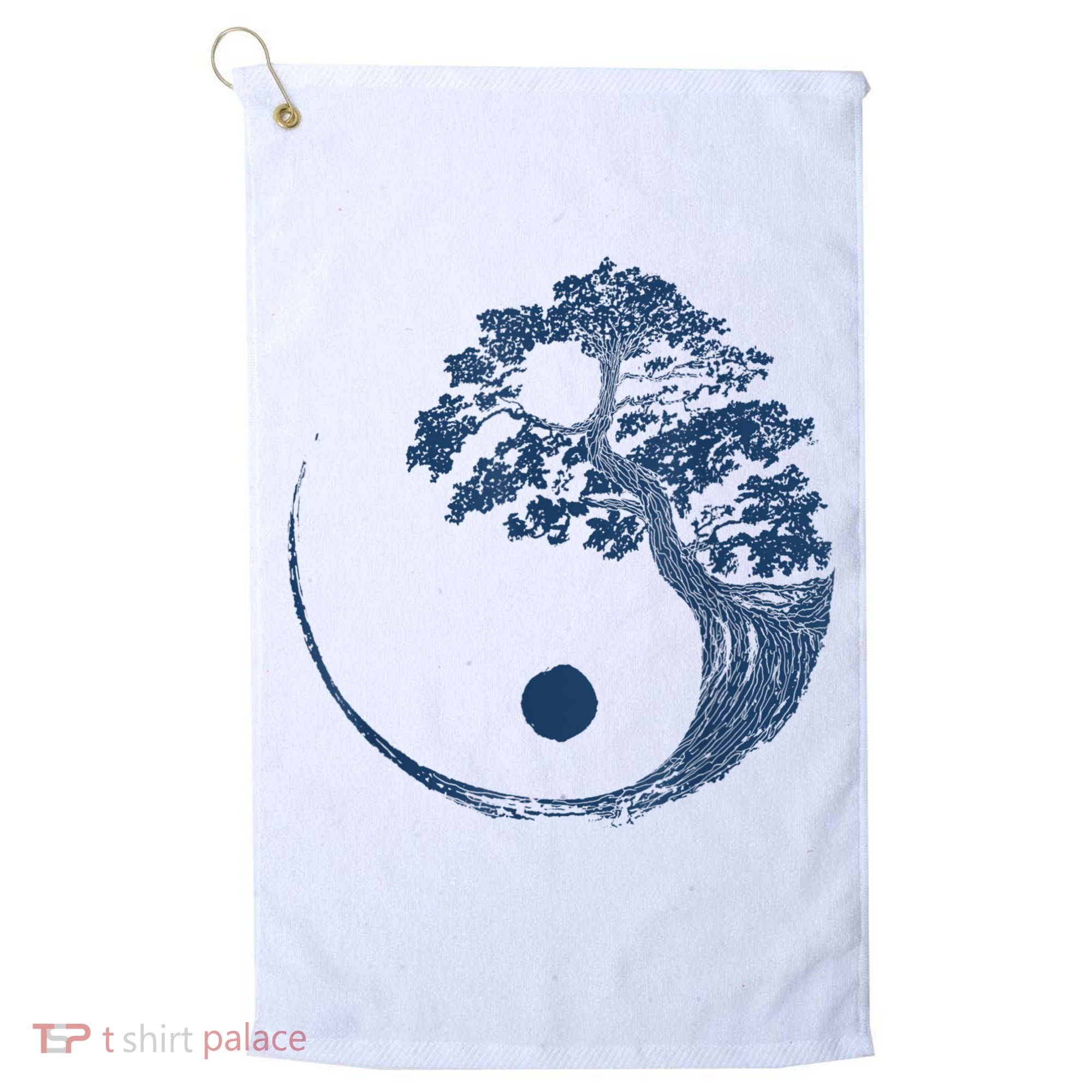 Yin Yang Blue Bonsai Tree Japanese Buddhist Zen Golf Towel