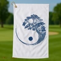 Yin Yang Blue Bonsai Tree Japanese Buddhist Zen Golf Towel thumb 1