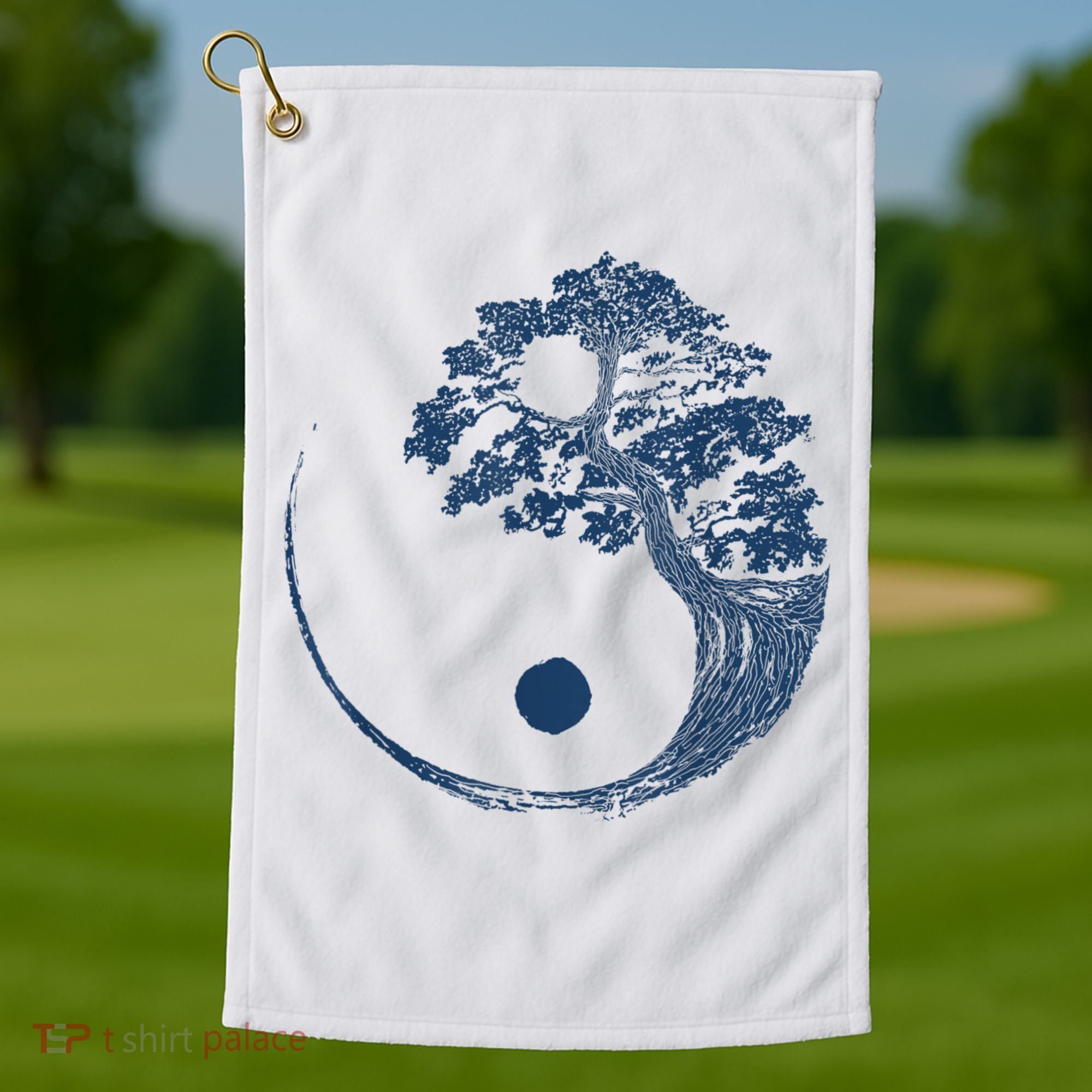 Yin Yang Blue Bonsai Tree Japanese Buddhist Zen Golf Towel