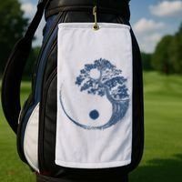 Yin Yang Blue Bonsai Tree Japanese Buddhist Zen Golf Towel thumb 2