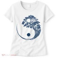 Yin Yang Blue Bonsai Tree Japanese Buddhist Zen Women's T-Shirt thumb 0
