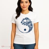 Yin Yang Blue Bonsai Tree Japanese Buddhist Zen Women's T-Shirt thumb 4