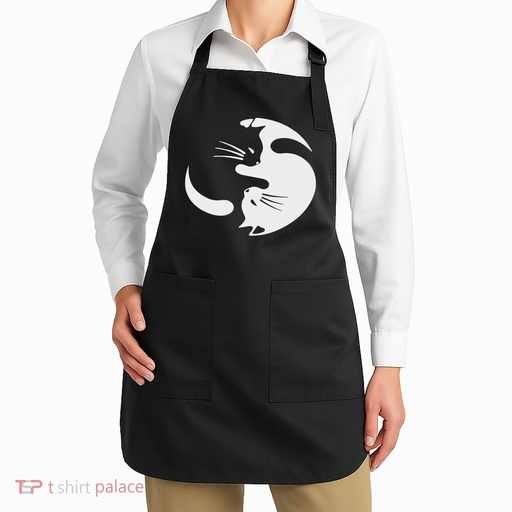 Yin Yang Cat Symbol Cute Black And White Cat Kitty Halloween Apron