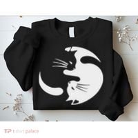 Yin Yang Cat Symbol Cute Black And White Cat Kitty Halloween Sweatshirt thumb 2