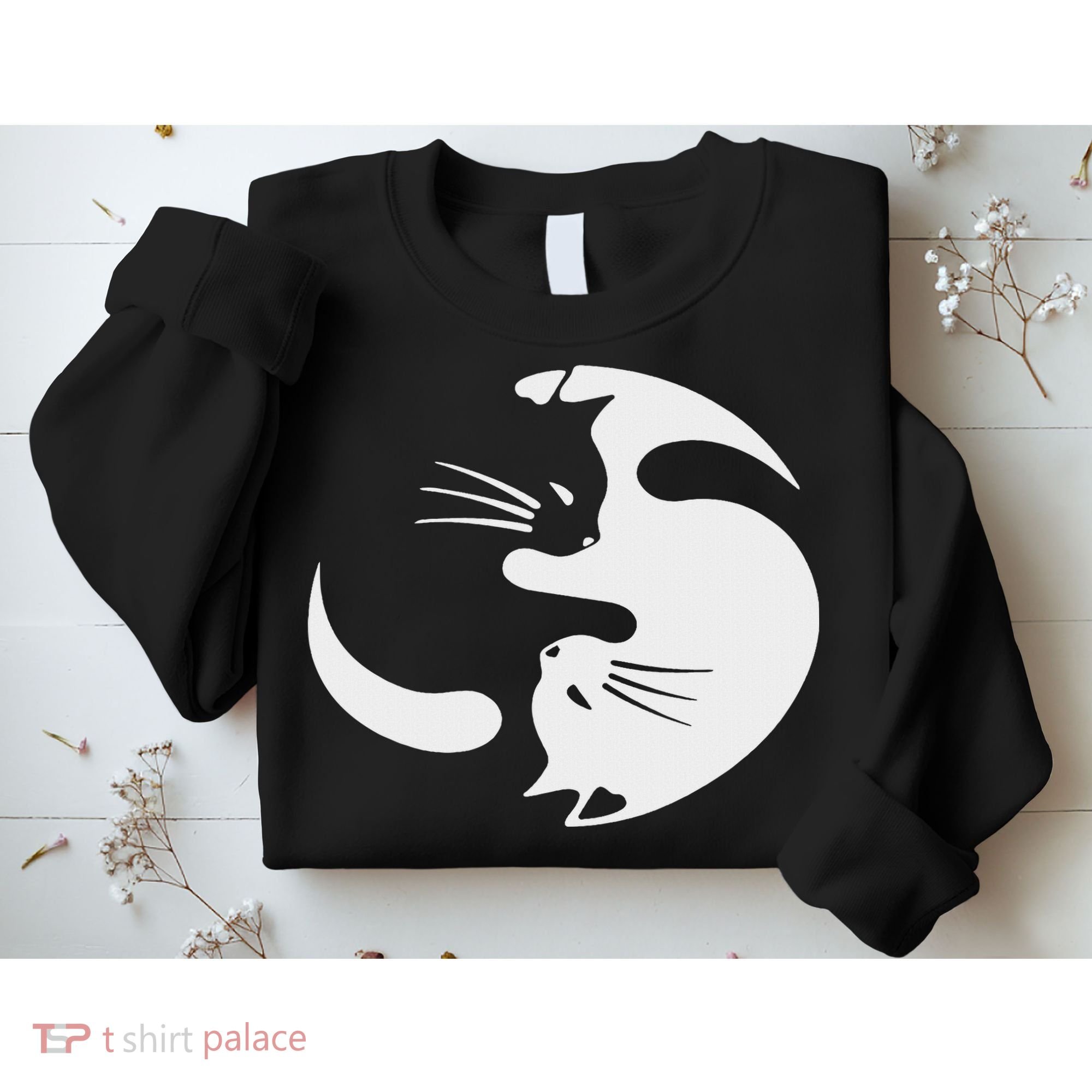 Yin Yang Cat Symbol Cute Black And White Cat Kitty Halloween Sweatshirt