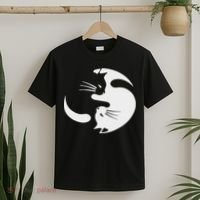 Yin Yang Cat Symbol Cute Black And White Cat Kitty Halloween T-Shirt thumb 2