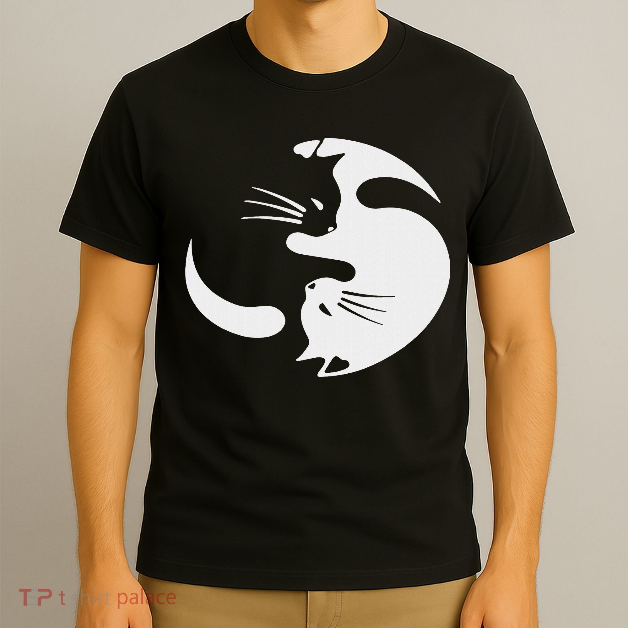 Yin Yang Cat Symbol Cute Black And White Cat Kitty Halloween T-Shirt