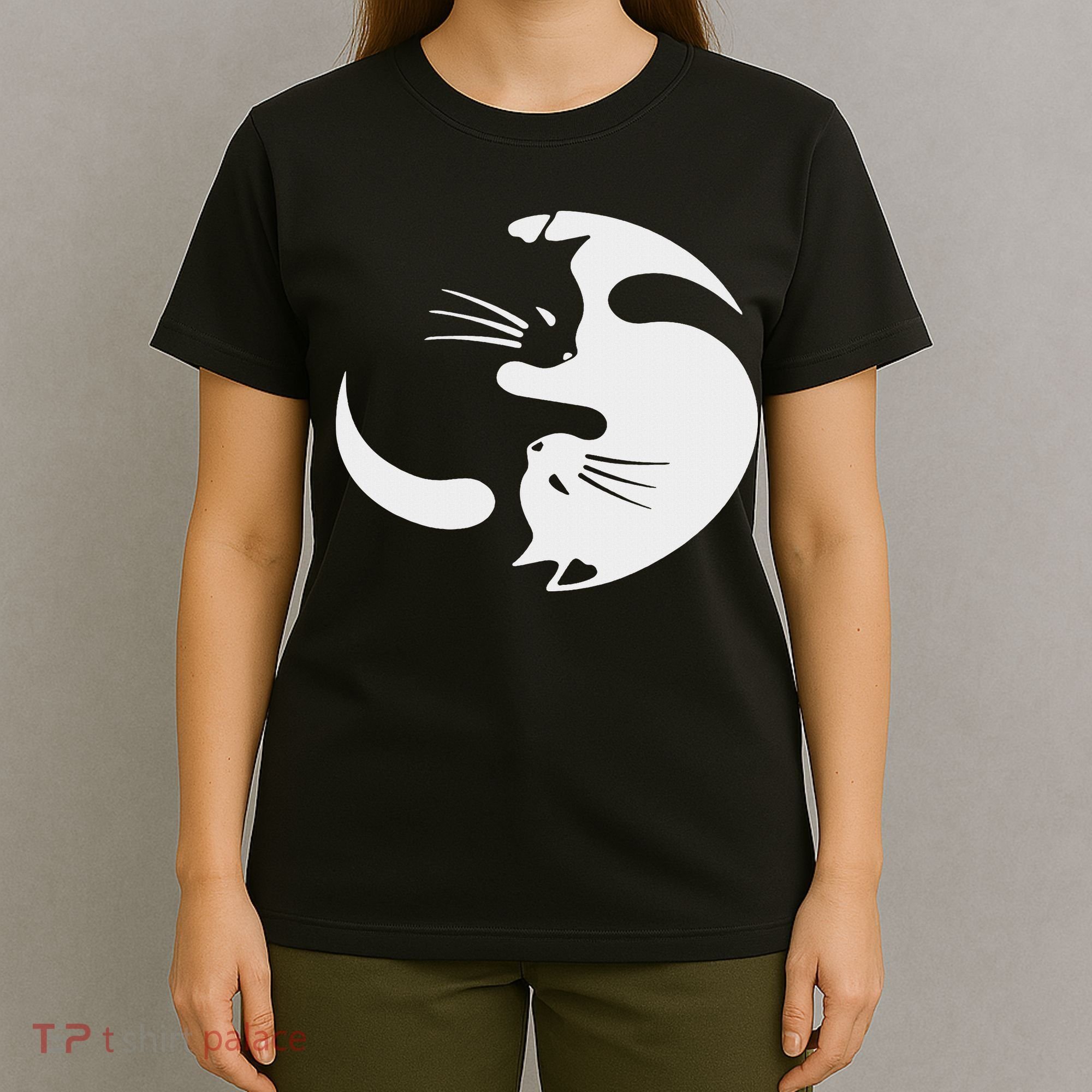 Yin Yang Cat Symbol Cute Black And White Cat Kitty Halloween T-Shirt