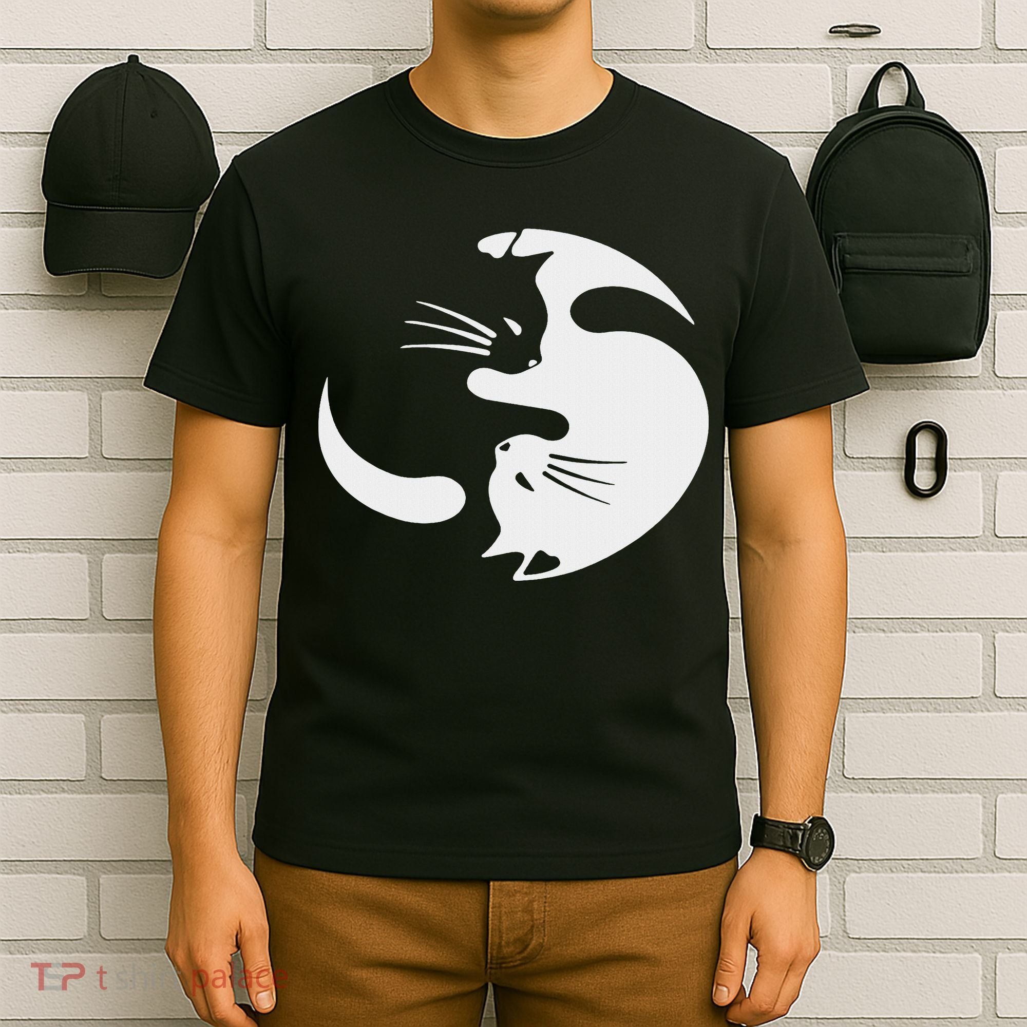 Yin Yang Cat Symbol Cute Black And White Cat Kitty Halloween T-Shirt