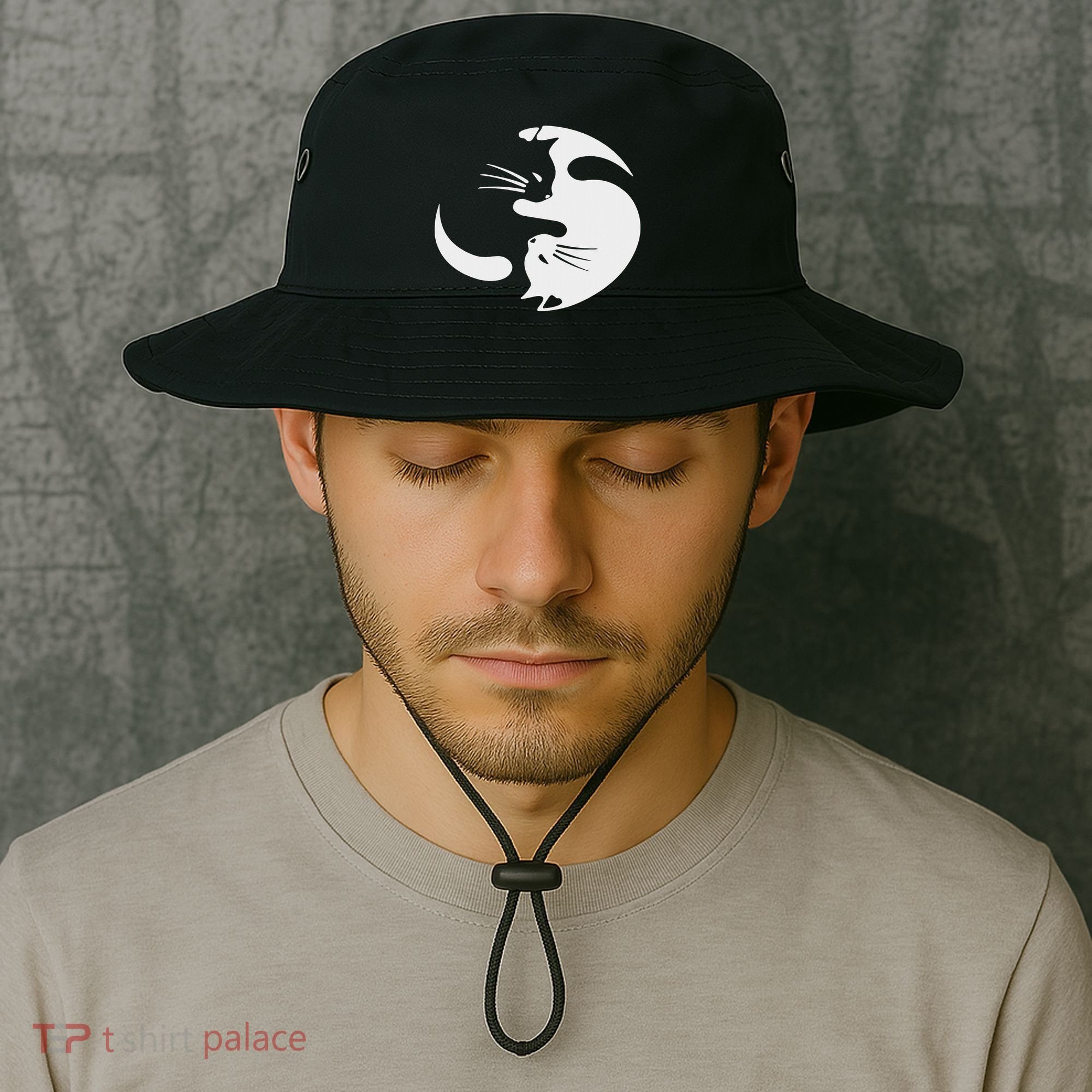 Yin Yang Cat Symbol Cute Black And White Cat Kitty Halloween Bucket Hat
