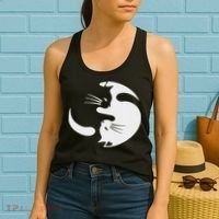 Yin Yang Cat Symbol Cute Black And White Cat Kitty Halloween Women's Tank Top thumb 2