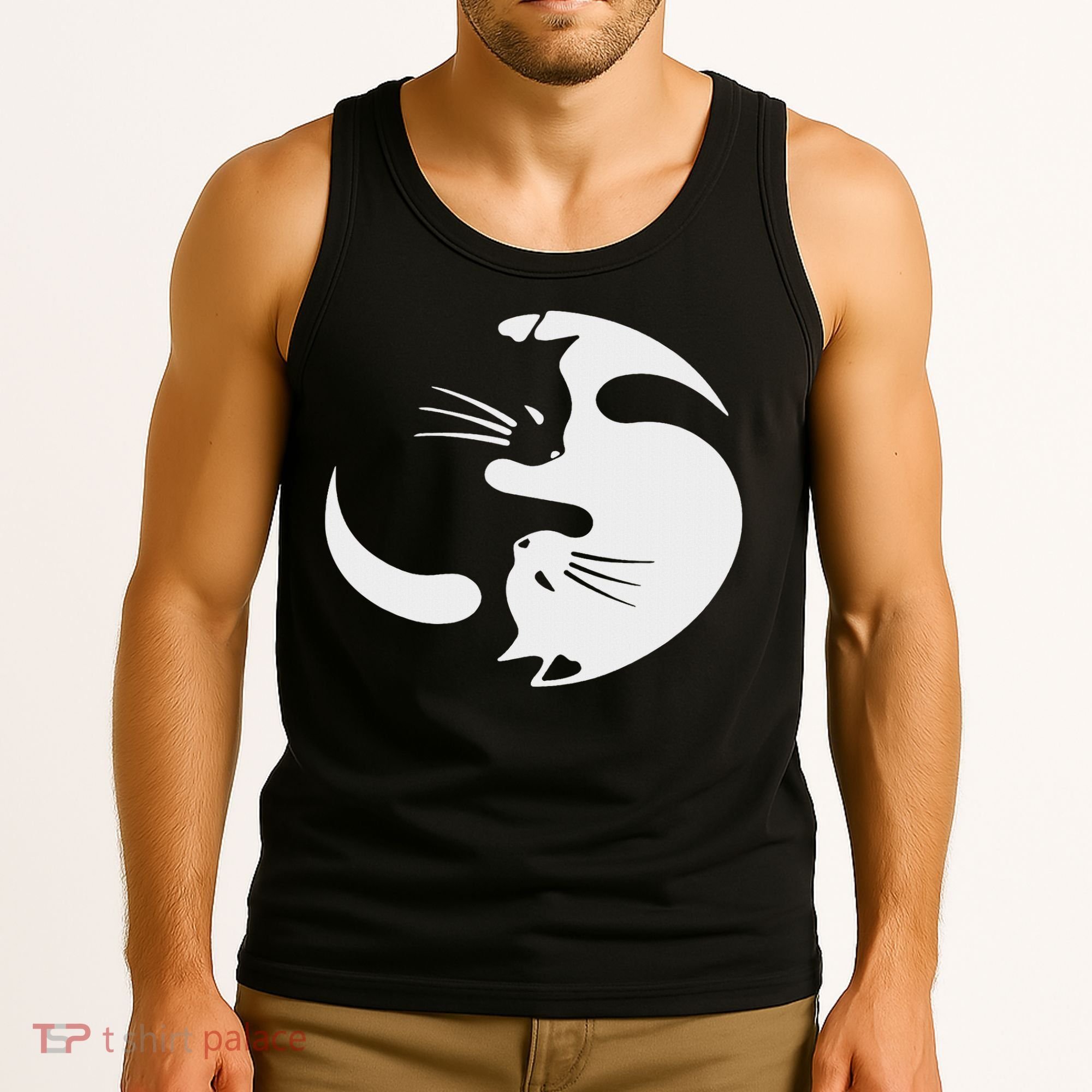 Yin Yang Cat Symbol Cute Black And White Cat Kitty Halloween Tank Top