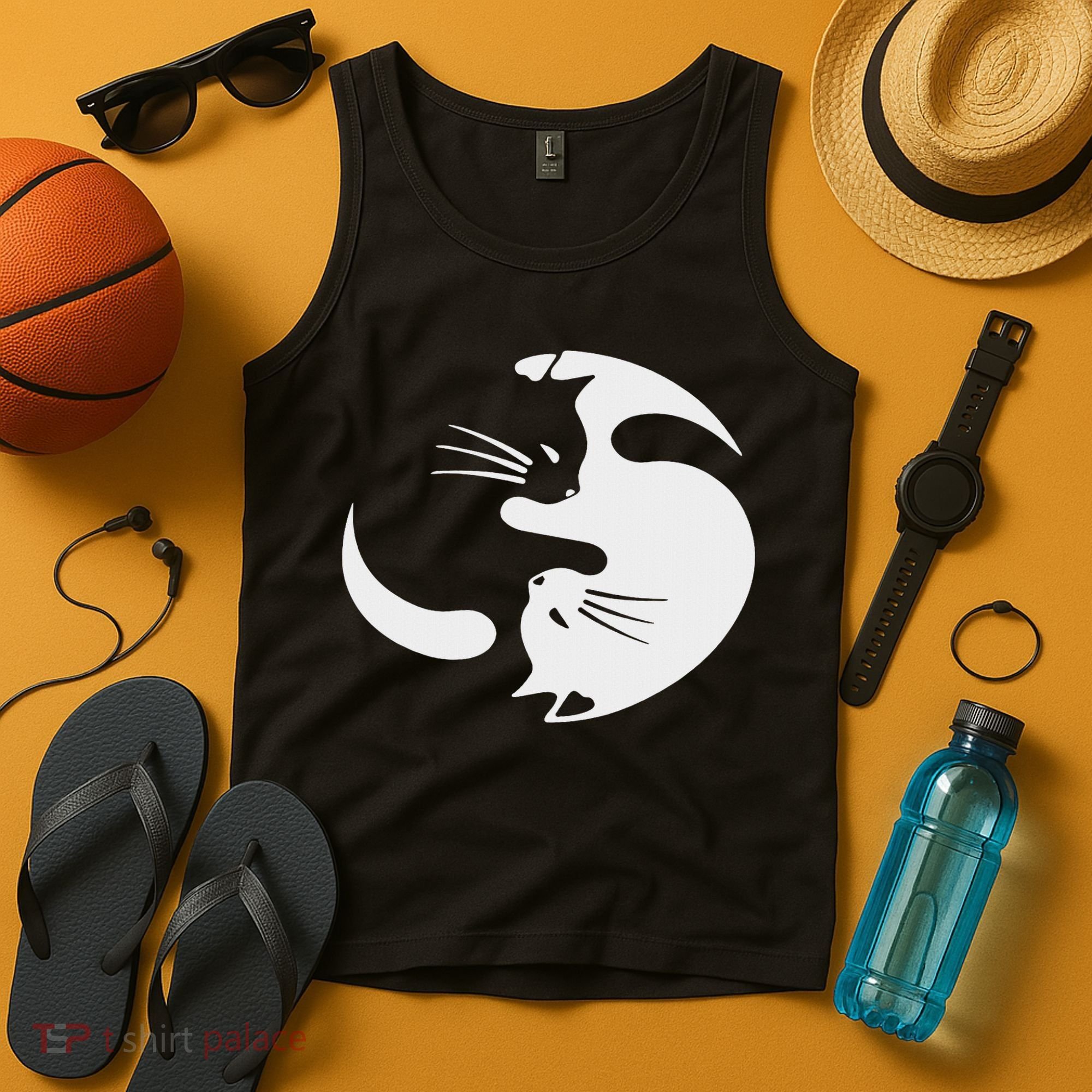 Yin Yang Cat Symbol Cute Black And White Cat Kitty Halloween Tank Top