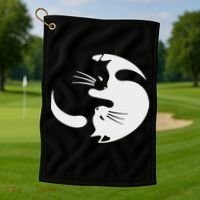 Yin Yang Cat Symbol Cute Black And White Cat Kitty Halloween Golf Towel thumb 1