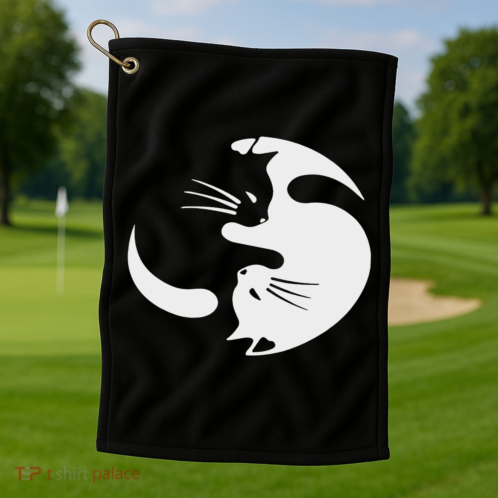 Yin Yang Cat Symbol Cute Black And White Cat Kitty Halloween Golf Towel