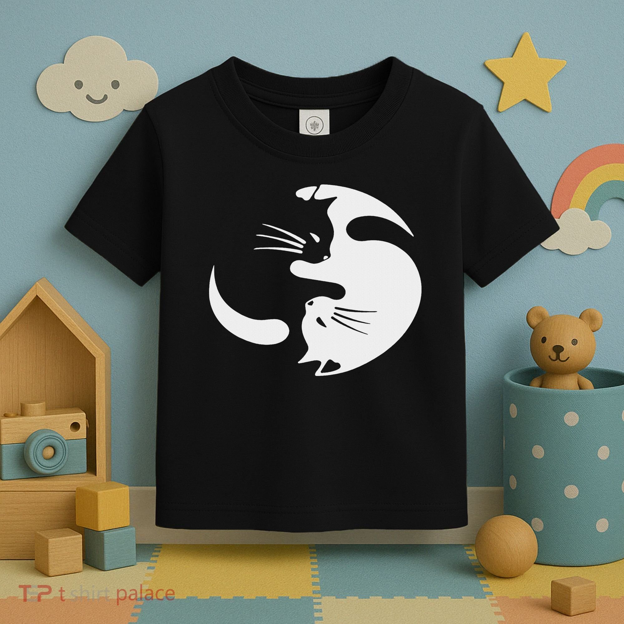 Yin Yang Cat Symbol Cute Black And White Cat Kitty Halloween Toddler T-Shirt