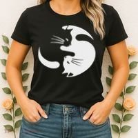 Yin Yang Cat Symbol Cute Black And White Cat Kitty Halloween Women's T-Shirt thumb 2