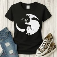 Yin Yang Cat Symbol Cute Black And White Cat Kitty Halloween Women's T-Shirt thumb 3
