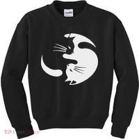 Yin Yang Cat Symbol Cute Black And White Cat Kitty Halloween Kids Sweatshirt thumb 0