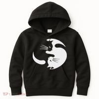 Yin Yang Cat Symbol Cute Black And White Cat Kitty Halloween Kids Hoodie thumb 0