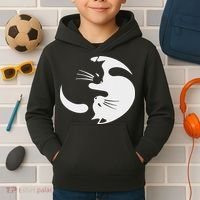 Yin Yang Cat Symbol Cute Black And White Cat Kitty Halloween Kids Hoodie thumb 2