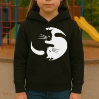 Yin Yang Cat Symbol Cute Black And White Cat Kitty Halloween Kids Hoodie thumb 3