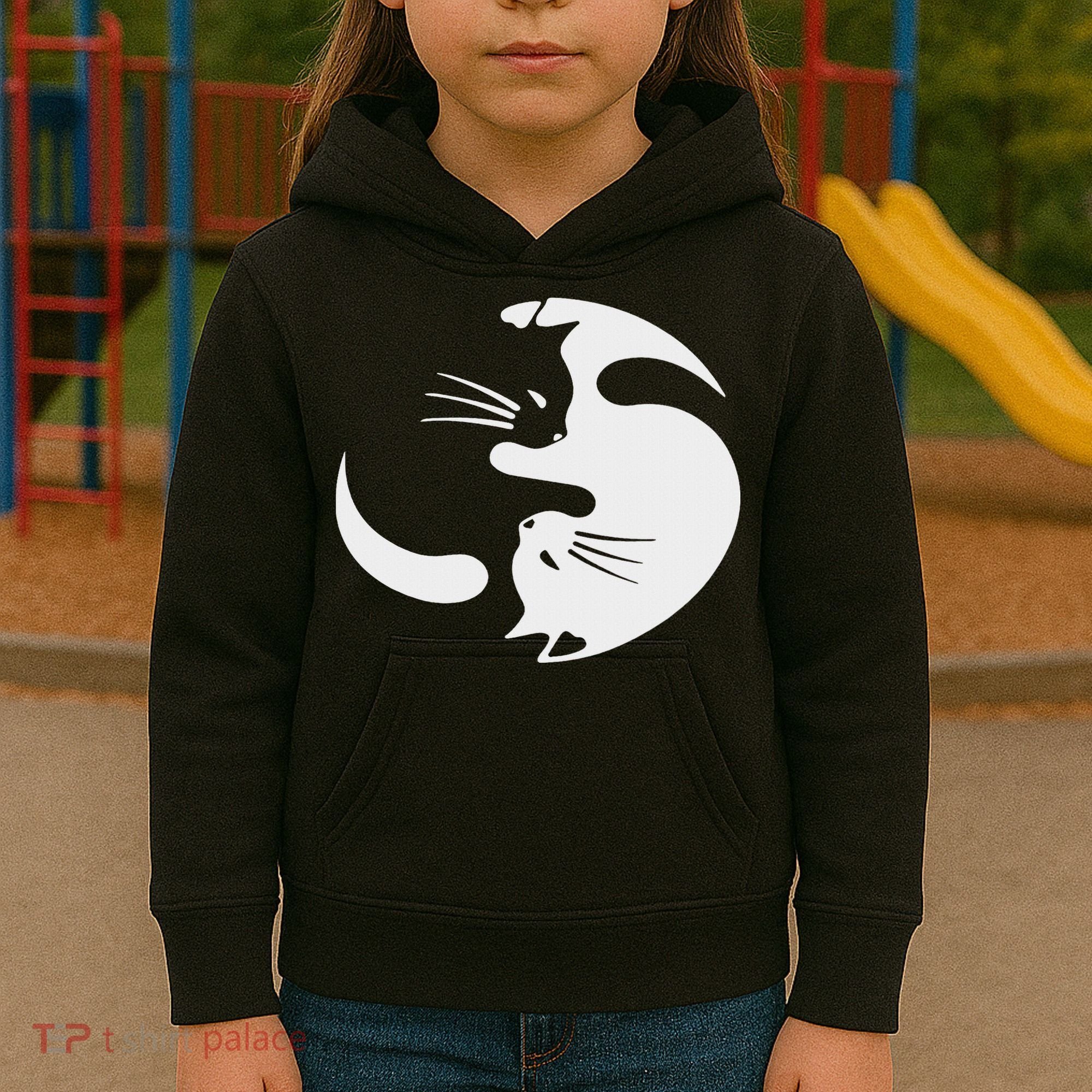Yin Yang Cat Symbol Cute Black And White Cat Kitty Halloween Kids Hoodie