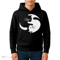Yin Yang Cat Symbol Cute Black And White Cat Kitty Halloween Kids Hoodie thumb 4