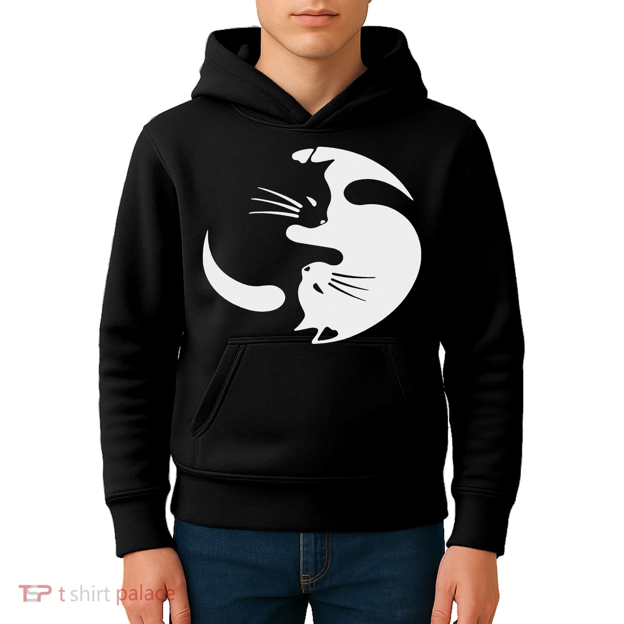 Yin Yang Cat Symbol Cute Black And White Cat Kitty Halloween Kids Hoodie