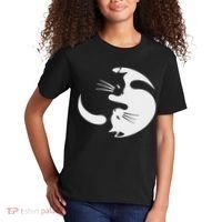Yin Yang Cat Symbol Cute Black And White Cat Kitty Halloween Kids T-Shirt thumb 2