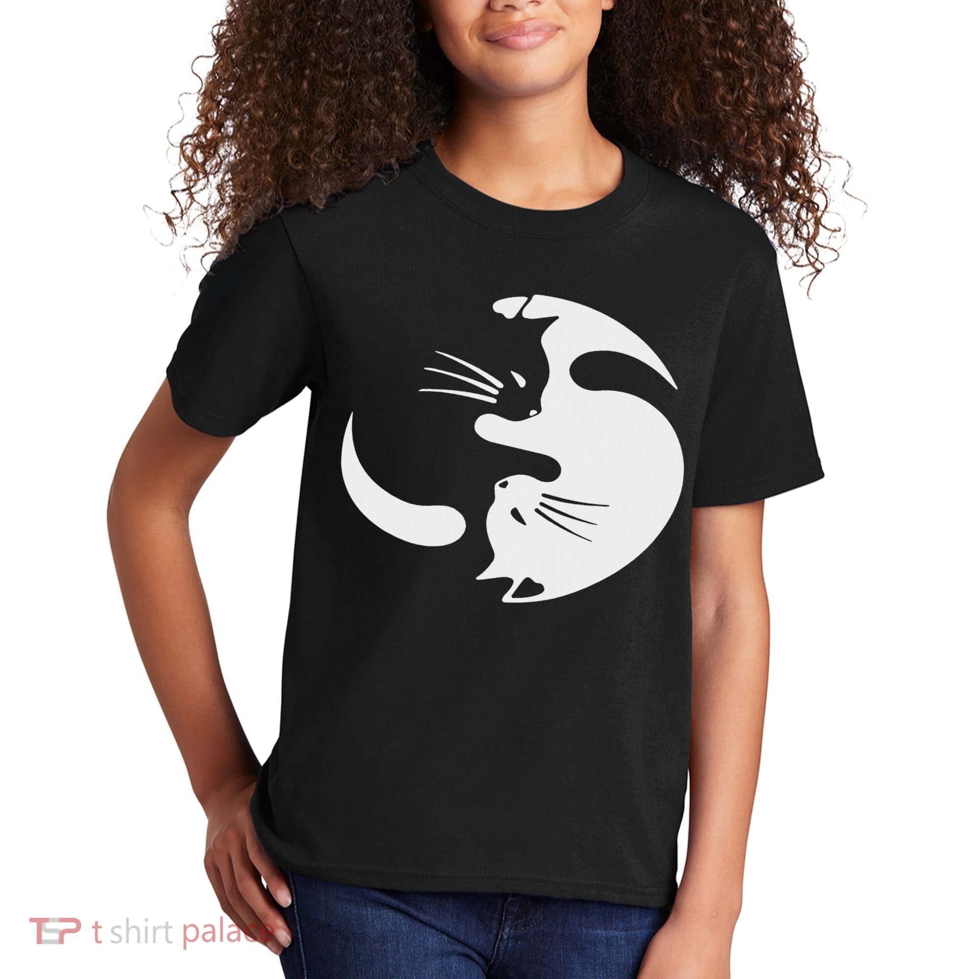 Yin Yang Cat Symbol Cute Black And White Cat Kitty Halloween Kids T-Shirt