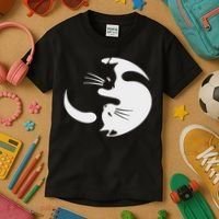 Yin Yang Cat Symbol Cute Black And White Cat Kitty Halloween Kids T-Shirt thumb 3